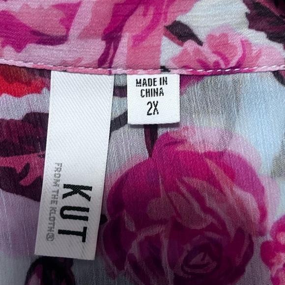 Kut from the Kloth Pink Floral Buttoned Blouse Sz 2X Women - Picture 5 of 6